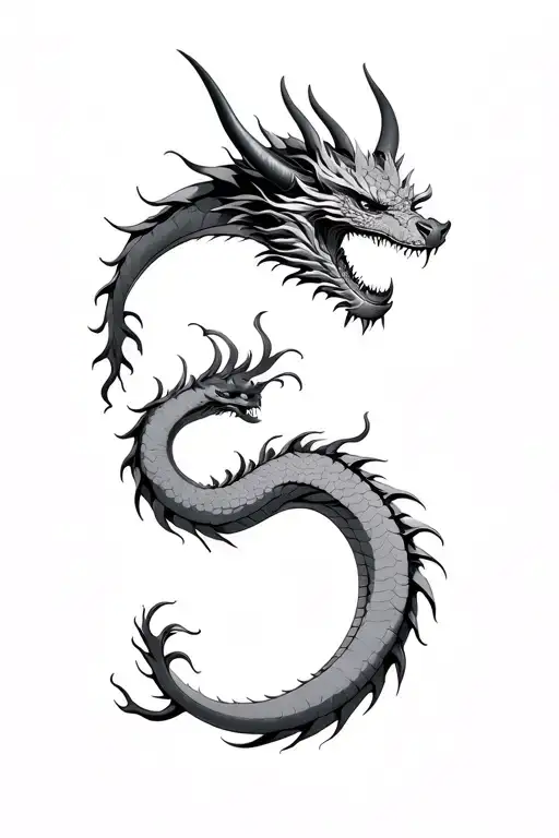 Dragon Long Japanese With Horns Black Grey