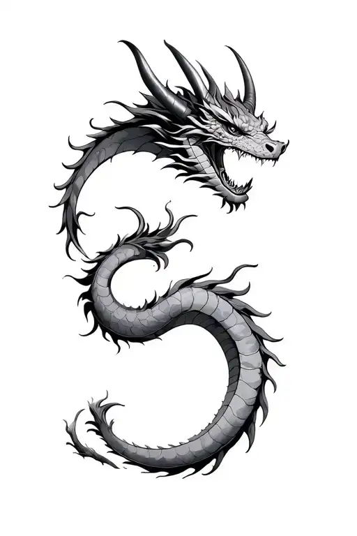 Dragon Long Japanese With Horns Black Grey