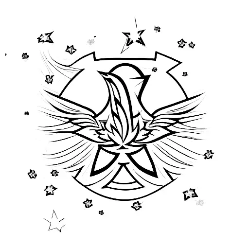 Phoenix With Flowers And Stars