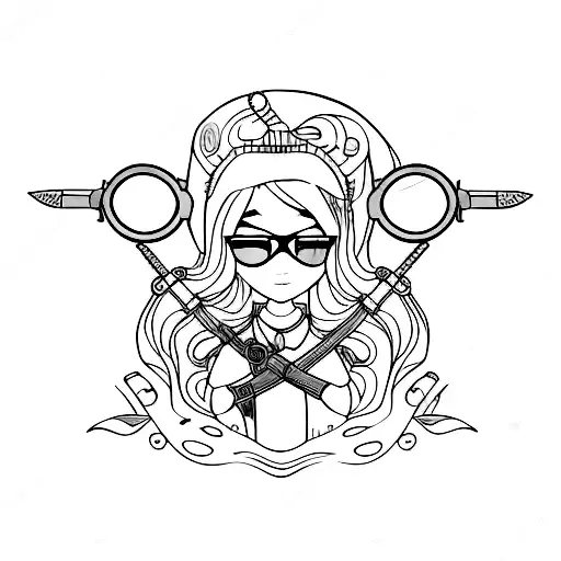 A Blue Haired Girl With Goggles And A Sword