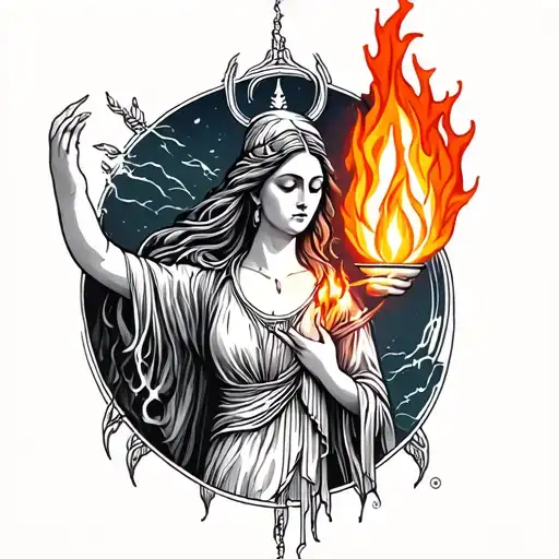 Goddess Hestia And Her Flame Of Fire