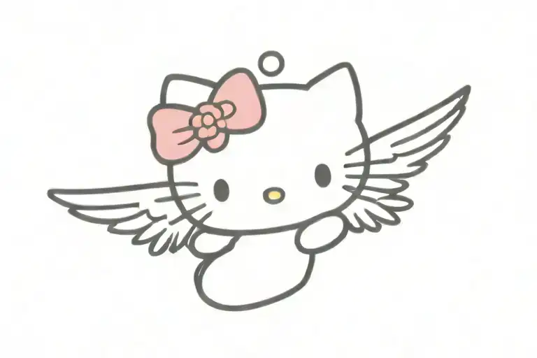 Hello Kitty And Angel Wing Tramp Stamp Feminine Fine Line