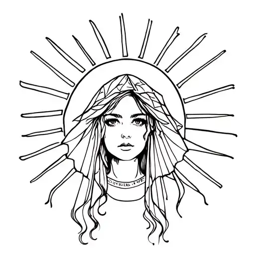 Witchy Women Wearing Veil And Sun Rays Around Head