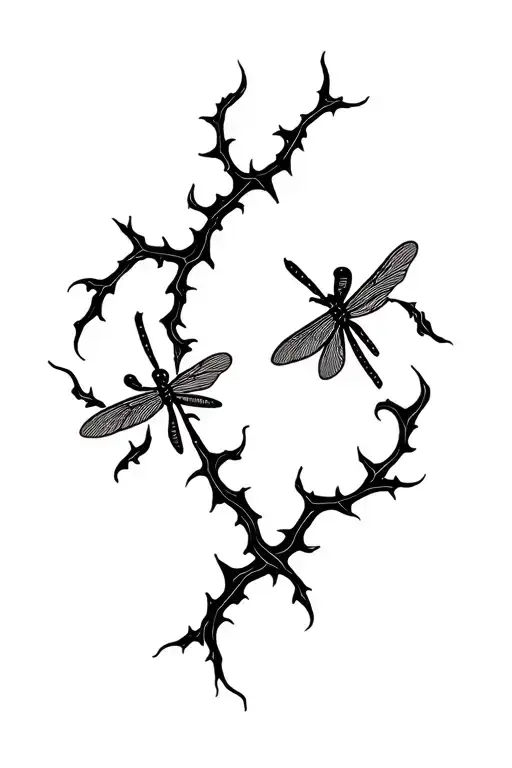 Leo Zodiac- Thorn Vines - Dragonflies - Kanji Symbol