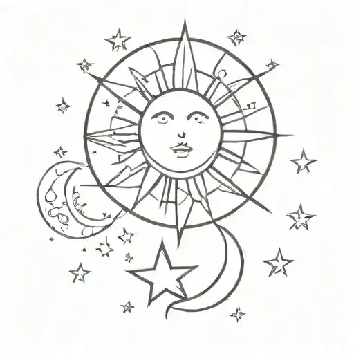 Sun And Moon Surrounded By Stars