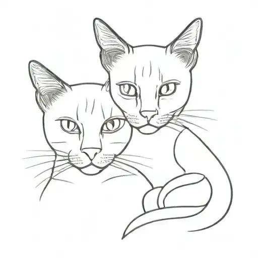 Two Cats Face To Face Fine Line Siamese