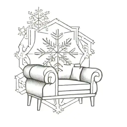 Small Tattoo Of A Snowflake With A Small Couch Near It