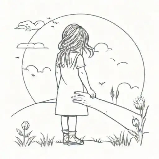 Little Girl In Field Holding Hand From Sky
