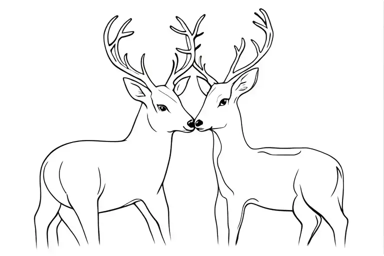 An Buck And A Doe Embracing Each Other