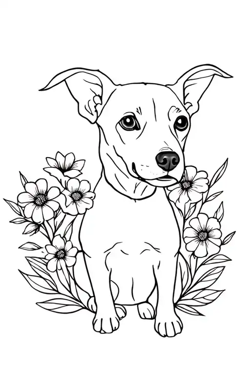 Dog And Flowers