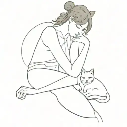 Woman With Cat Curled