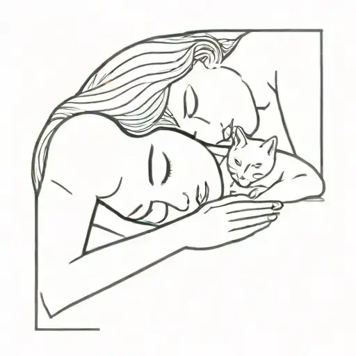 Woman And Cat Sleeping