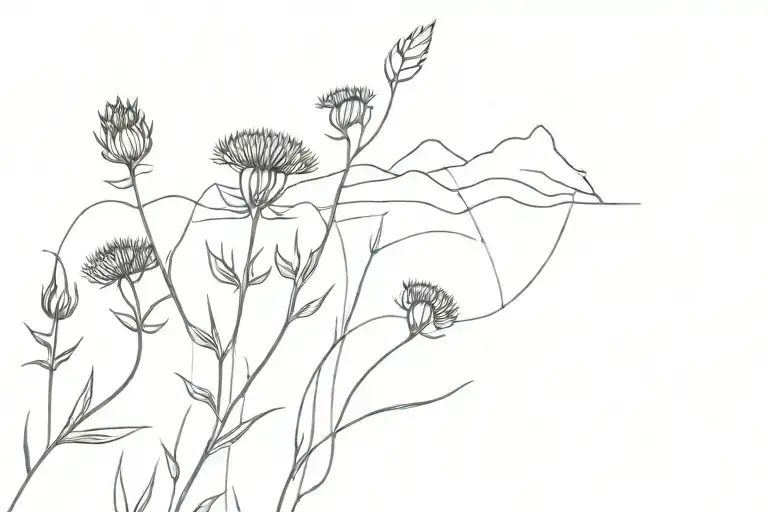 Scottish Landscape At Night With Thistles And And Other Scottish Flowers