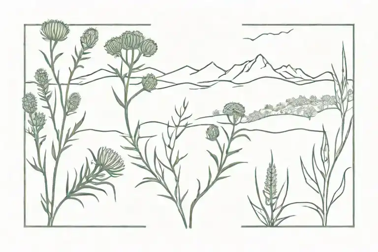 Scottish Highlands With Thistles And Other Scottish Flowers Growing From The Fround