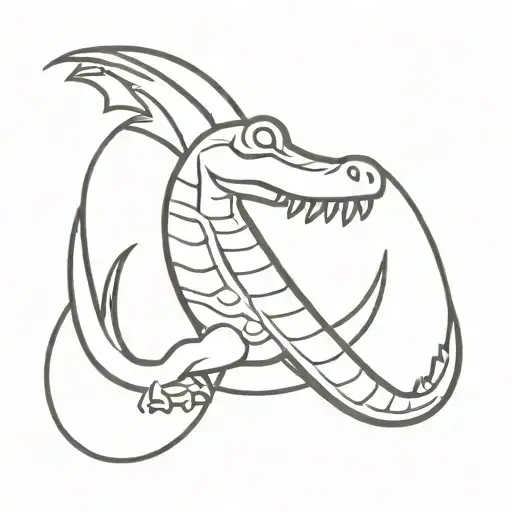A Minimalist Design Of A Crocodile Intertwined With Japanese Fan Motifs