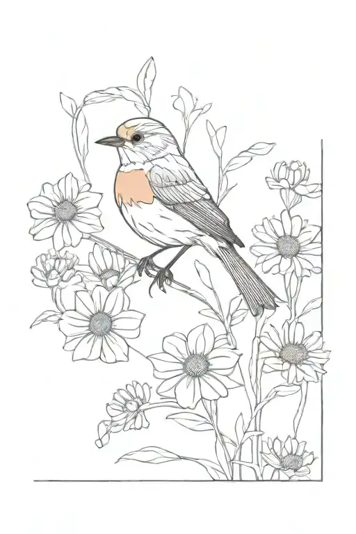 Bird Robin Flower Daisy