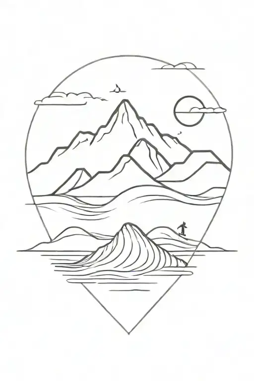 A Mountain And A Wave In The Background And A Surfboard With The Basque Cross In The Foreground