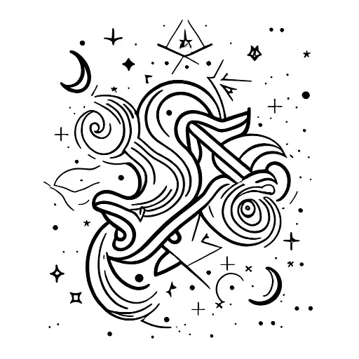 A Minimalist Tattoo Of A Crescent Moon And Stars Intertwined With Lua Script