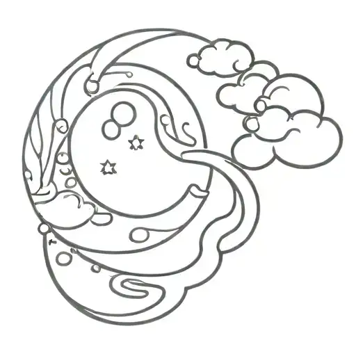 Moon With Clouds With Suggested Snakes Passing By