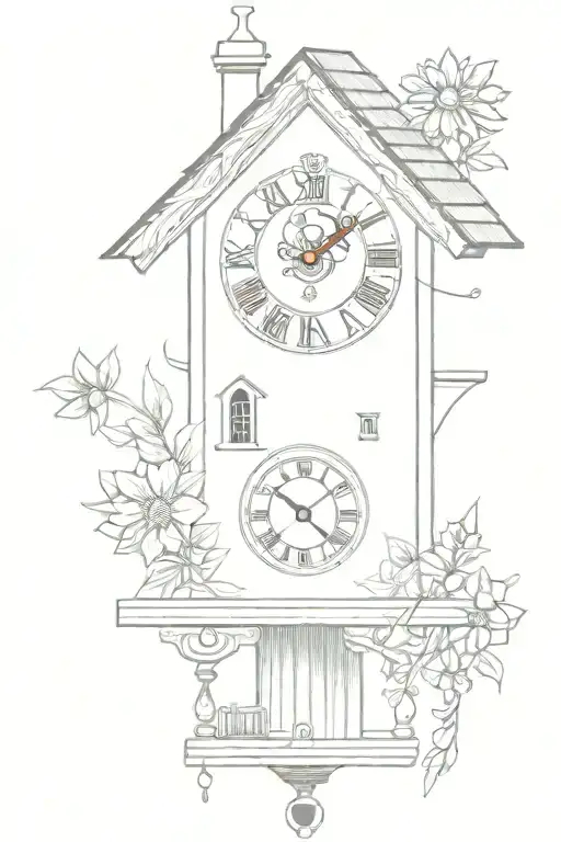 Bavarian Cuckoo Clock With Edelweiss Surrounding And Chimney Roof With Long Weights On Bottom