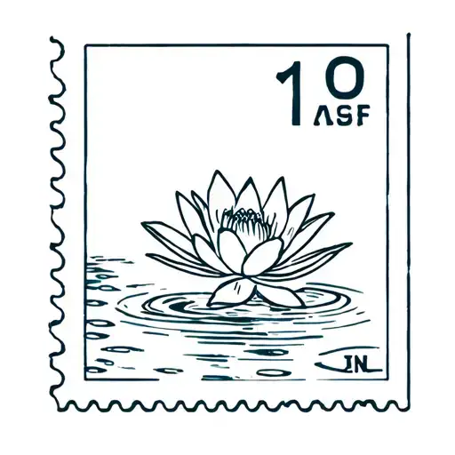 Postage Stamp With Water Lily Inside