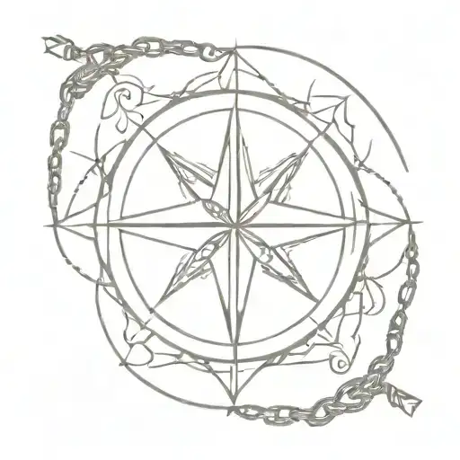 Compass Rose With Large Chains Around The Forearm