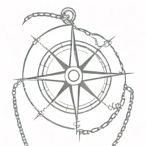 Compass Rose With Large Chains Wrapped Around The Forearm