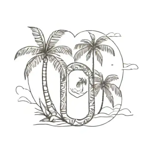 Combine Palm Tree Cigar Rum And Heart Shaped Lock