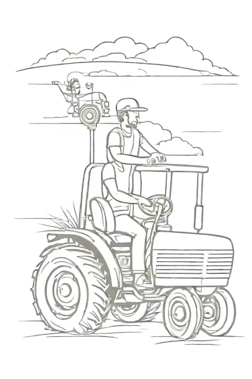 Tractor With Driver And Little Girl Sitting Next To It