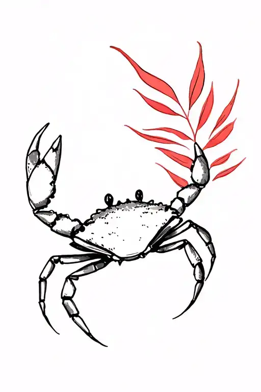 Crab With Black And Red Leaf Behind