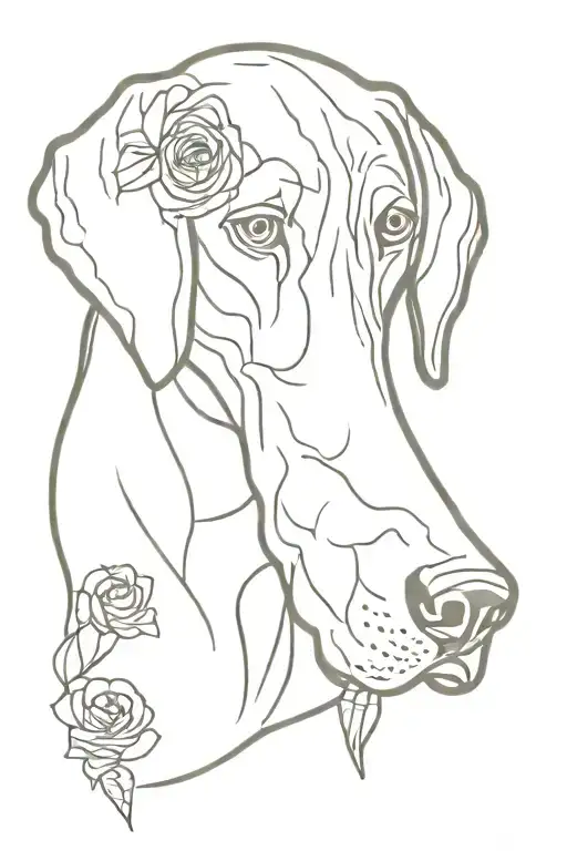 German Short Haired Pointer Head Outline With Roses