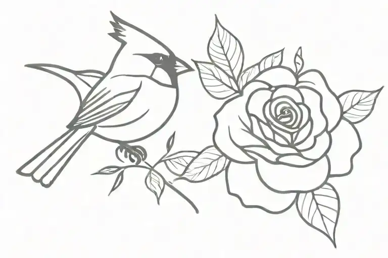 Rose With Cardinal Bird