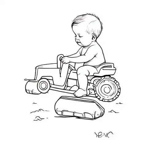 A Baby Playing With A Toy Tractor