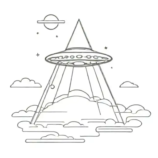 Fine Line Tattoo Of A Ufo With Faded Beams Coming Down