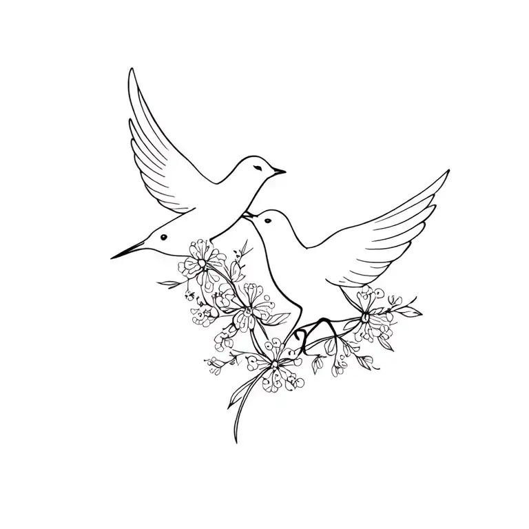 Doves With Baby Breath Flowers