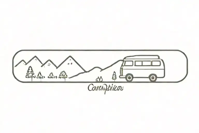 A Single Line Transisting From Mountain To Heartbeat To Campervan