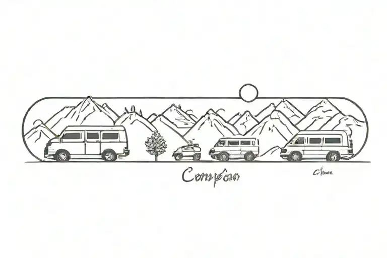 A Single Line Transisting From Mountain To Heartbeat To Campervan