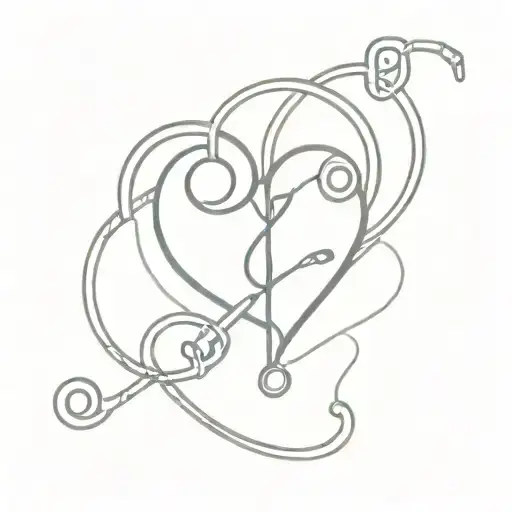 Heart With Stethoscope And Threaded Needle Intertwined