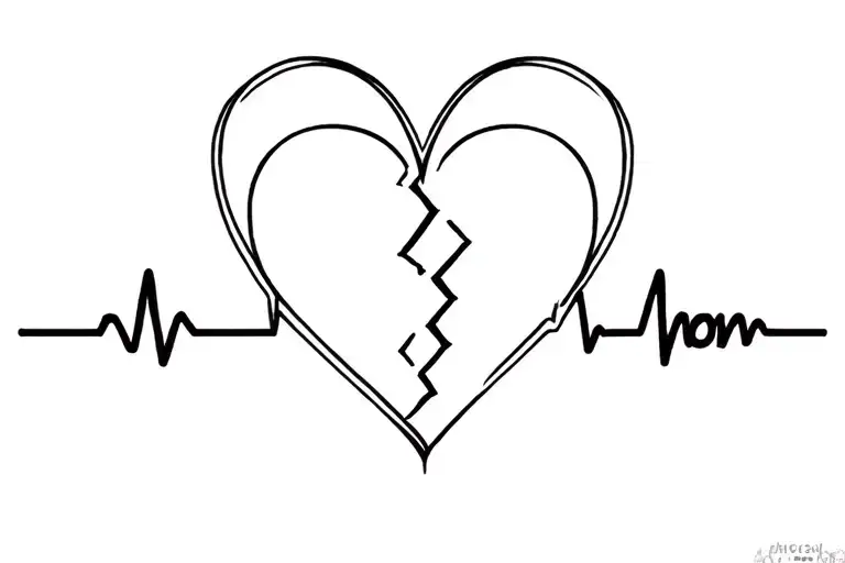 Heartbeat And Half Shape Of Broken Heart And Wrote Mom