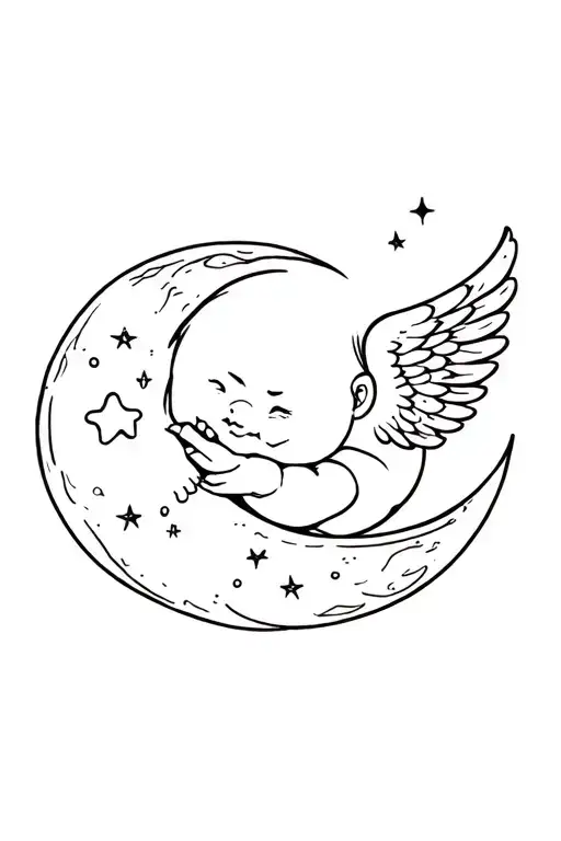 Baby With Wings On The Moon