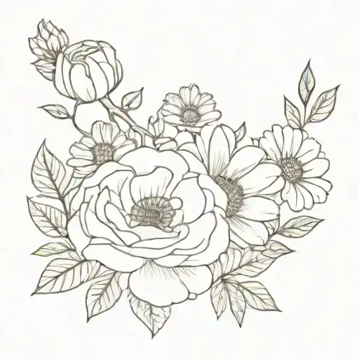 Marigold Rose Mums And Daisy Bouquet Fine Line