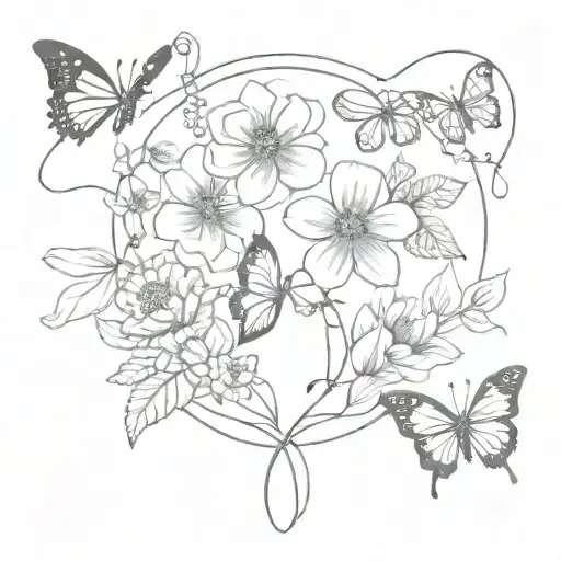 Bouquet Of Flowers And Butterflies Surrounding
