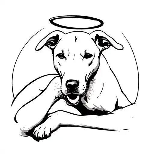 Dog With Halo Above Its Head Biting An Arm