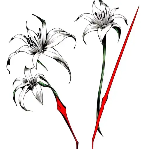 3 Spider Lillies And Red Spear Of Longinus From Evangelion