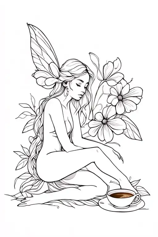 Coffee Fairy Sitting With Coffee Flowers