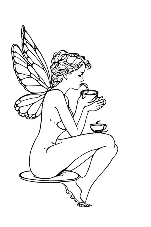 Coffee Fairy Sitting Drinking Coffee