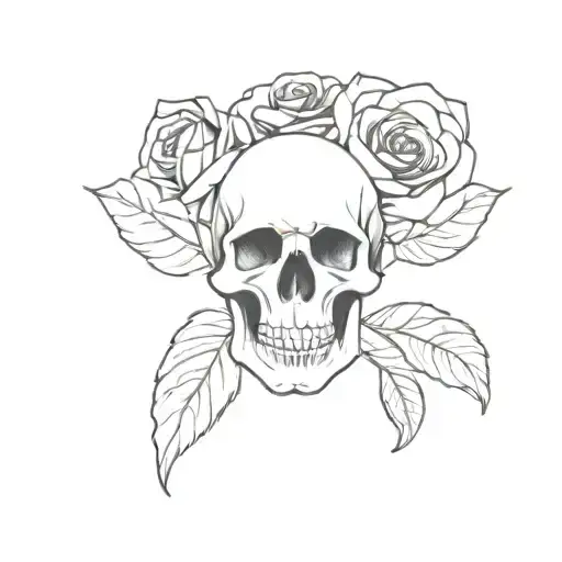 Skull And Rose Black And White