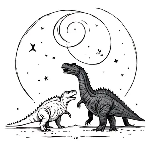 Trex And Stegosaurus In Love You To The Moon
