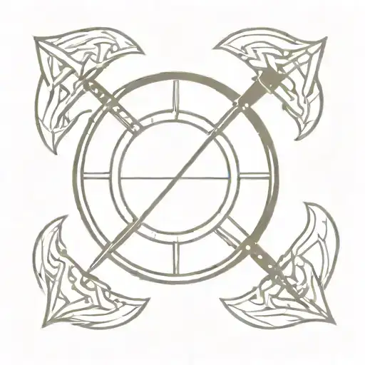 Viking Shield With Axes And Sword Behind It