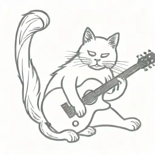 Fluffy Cat Playing A Guitar